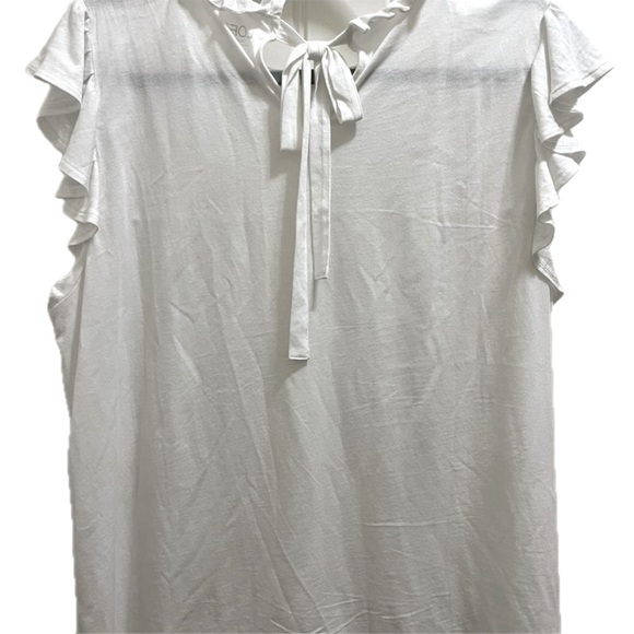 Loft Outlet Women’s White Ruffles Sleeves with See Through Dot Design At The Top - Picture 2 of 3